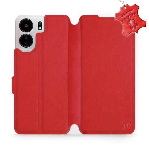 Etui z naturalnej skóry do Xiaomi Poco C65, Mobiwear Leather, czerwone
