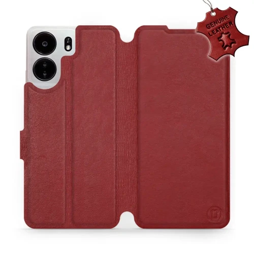 Etui z naturalnej skóry do Xiaomi Poco C65, Mobiwear Leather, ciemno-czerwone