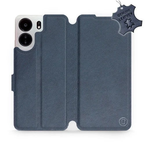 Etui z naturalnej skóry do Xiaomi Poco C65, Mobiwear Leather, granatowe
