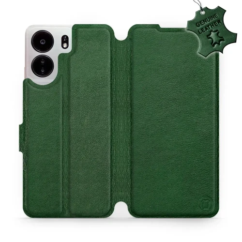 Etui z naturalnej skóry do Xiaomi Poco C65, Mobiwear Leather, zielone