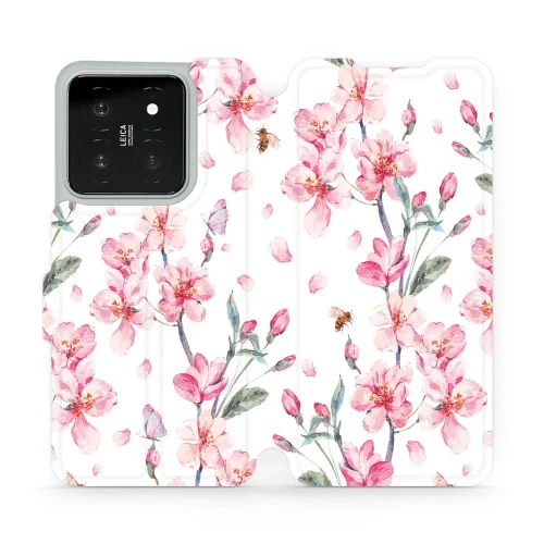 Etui z klapką do Xiaomi 14, Mobiwear Book, różowa wiosna
