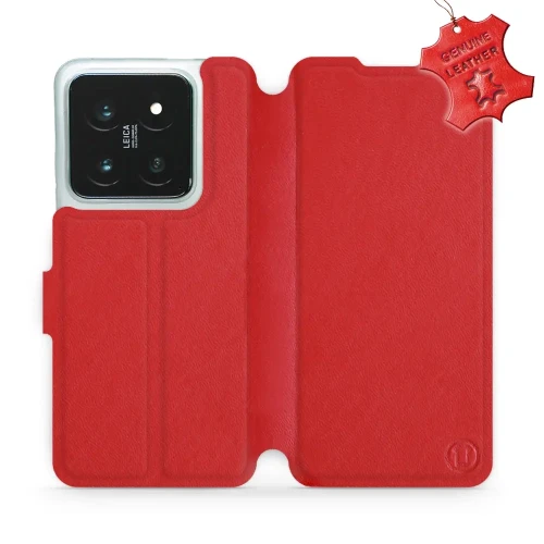 Etui z naturalnej skóry do Xiaomi 14 Pro, Mobiwear Leather, czerwone