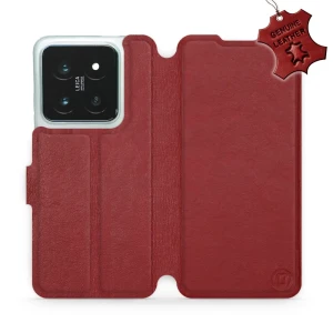 Etui z naturalnej skóry do Xiaomi 14 Pro, Mobiwear Leather, ciemno-czerwone