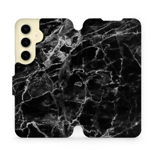 Etui z klapką do Galaxy S24, Mobiwear Book, czarny marmur