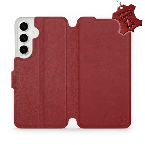 Etui z naturalnej skóry do Galaxy S24 Plus, Mobiwear Leather, ciemno-czerwone