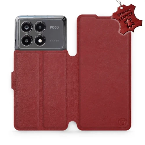 Etui z naturalnej skóry do Xiaomi POCO X6 Pro, Mobiwear Leather, ciemno-czerwone