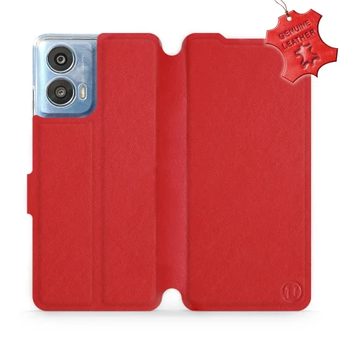 Etui z naturalnej skóry do Motorola Moto G24, Mobiwear Leather, czerwone
