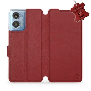 Etui z naturalnej skóry do Motorola Moto G24, Mobiwear Leather, ciemno-czerwone