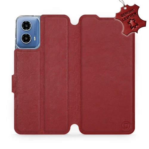Etui z naturalnej skóry do Motorola Moto G34 5G, Mobiwear Leather, ciemno-czerwone