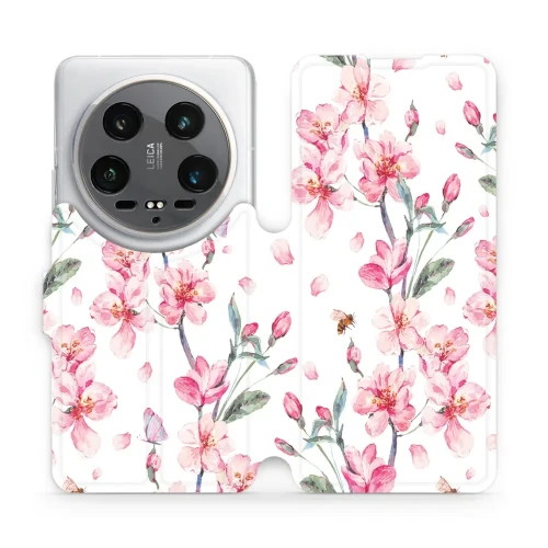 Etui z klapką do Xiaomi 14 Ultra, Mobiwear Book, różowa wiosna