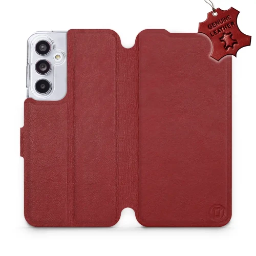 Etui z naturalnej skóry do Galaxy A55 5G, Mobiwear Leather, ciemno-czerwone