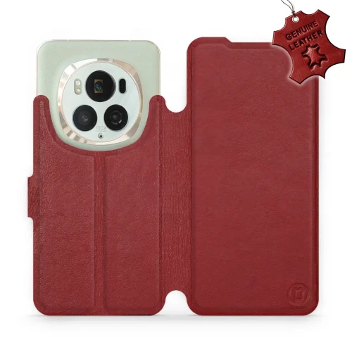 Etui z naturalnej skóry do Honor Magic6 Pro, Mobiwear Leather, ciemno-czerwone