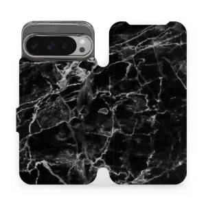 Etui z klapką do Google Pixel 9 Pro XL, Mobiwear Book, czarny marmur