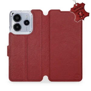 Etui z naturalnej skóry do Xiaomi Redmi Note 14 5G, Mobiwear Leather, ciemno-czerwone