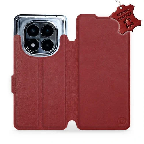 Etui z naturalnej skóry do Xiaomi Redmi Note 14 Pro 5G, Mobiwear Leather, ciemno-czerwone