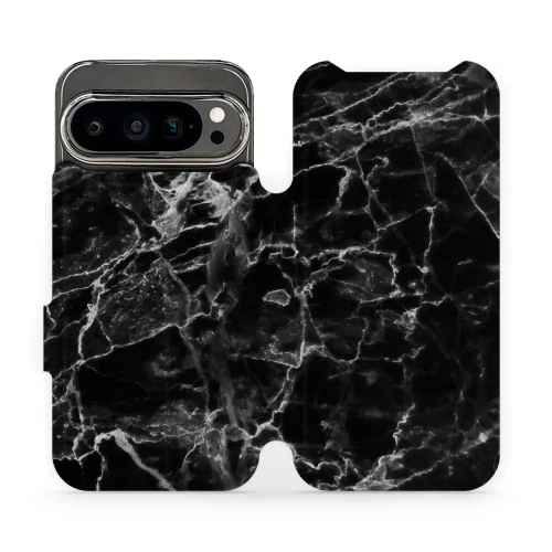 Etui z klapką do Google Pixel 9 Pro, Mobiwear Book, czarny marmur