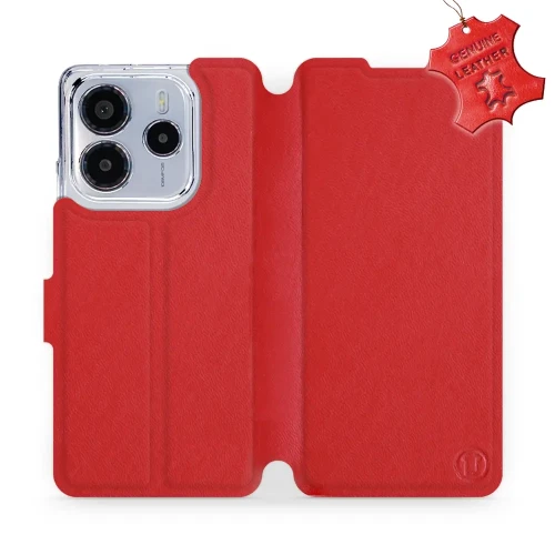 Etui z naturalnej skóry do Xiaomi Redmi Note 14 4G, Mobiwear Leather, czerwone