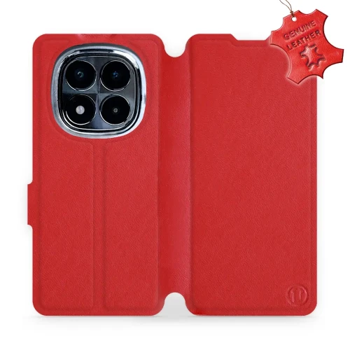 Etui z naturalnej skóry do Xiaomi POCO X7, Mobiwear Leather, czerwone