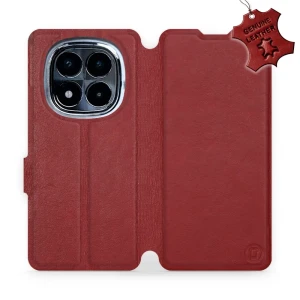 Etui z naturalnej skóry do Xiaomi POCO X7, Mobiwear Leather, ciemno-czerwone
