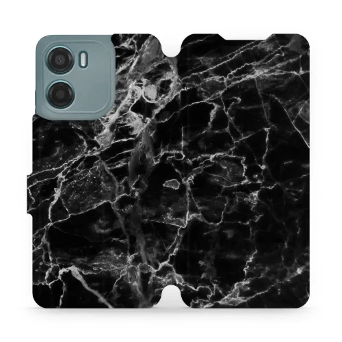 Etui z klapką do Motorola Moto E15, Mobiwear Book, czarny marmur