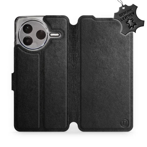 Etui z naturalnej skóry do Xiaomi POCO F7 Pro, Mobiwear Leather, czarne