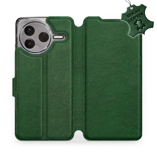 Etui z naturalnej skóry do Xiaomi POCO F7 Pro, Mobiwear Leather, zielone