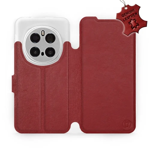 Etui z naturalnej skóry do Honor Magic7 Pro, Mobiwear Leather, ciemno-czerwone