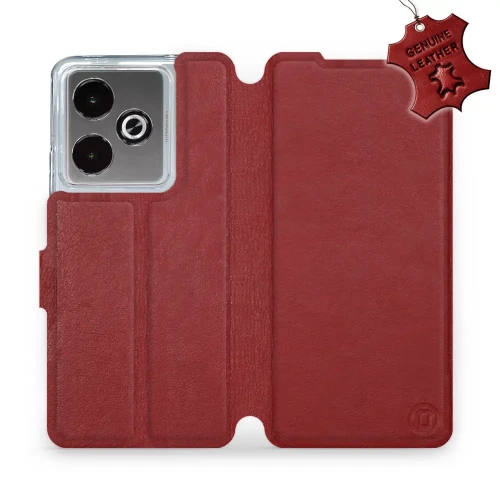 Etui z naturalnej skóry do Realme GT 7, Mobiwear Leather, ciemno-czerwone