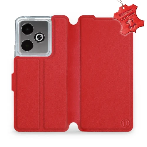 Etui z naturalnej skóry do Realme GT 7T, Mobiwear Leather, czerwone