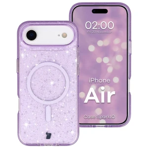 Etui brokatowe z pierścieniem magnetycznym Bizon Case SparklO do iPhone Air, przezroczysto-fioletowe z brokatem