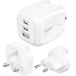 Ładowarka sieciowa 2x USB-C, USB-A, 70W, Belkin Boost Pro 3-Port GaN Charger US / UK / EU, biała