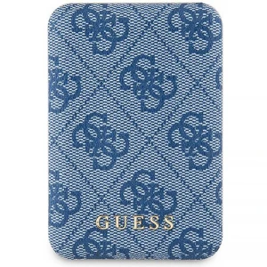 Guess Powerbank 15W 5000mAh MagSafe 4G Leather Metal Logo + kabel, niebieski