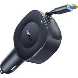 Ładowarka samochodowa Baseus PrimeTrip VR2, USB-C, z wysuwanym kablem USB-C, 60W, QC, PD, Huawei SCP, czarna
