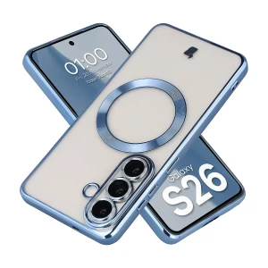 Etui z ochroną aparatu i pierścieniem magnetycznym Bizon Case GuardO do Galaxy S26, przezroczysto-niebieskie