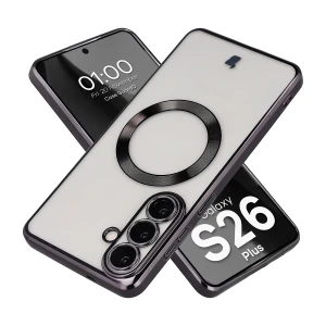 Etui z ochroną aparatu i pierścieniem magnetycznym Bizon Case GuardO do Galaxy S26 Plus, przezroczysto-czarne