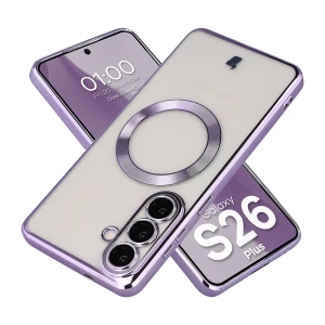 Etui z ochroną aparatu i pierścieniem magnetycznym Bizon Case GuardO do Galaxy S26 Plus, przezroczysto-fioletowe