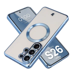 Etui z ochroną aparatu i pierścieniem magnetycznym Bizon Case GuardO do Galaxy S26 Ultra, przezroczysto-niebieskie