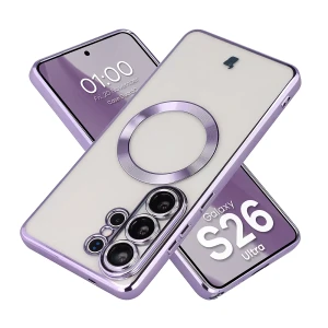Etui z ochroną aparatu i pierścieniem magnetycznym Bizon Case GuardO do Galaxy S26 Ultra, przezroczysto-fioletowe