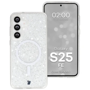 Etui brokatowe z pierścieniem magnetycznym Bizon Case SparklO do Galaxy S25 FE, przezroczyste z brokatem