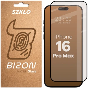 Matowe szkło hartowane Bizon Glass Matte do iPhone 16 Pro Max, czarna ramka
