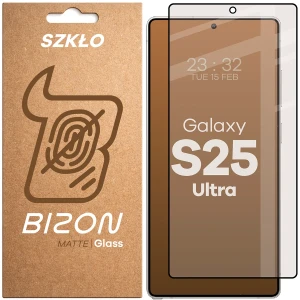 Matowe szkło hartowane Bizon Glass Matte do Galaxy S25 Ultra, czarna ramka