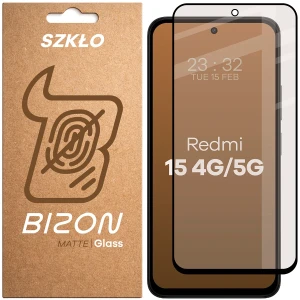 Matowe szkło hartowane Bizon Glass Matte do Xiaomi Redmi 15 4G / 5G, czarna ramka