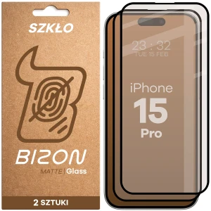 Matowe szkło hartowane Bizon Glass Matte Duo do iPhone 15 Pro, czarna ramka, 2 sztuki