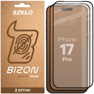Matowe szkło hartowane Bizon Glass Matte Duo do iPhone 17 Pro, czarna ramka, 2 sztuki