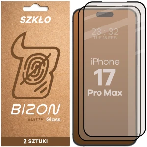 Matowe szkło hartowane Bizon Glass Matte Duo do iPhone 17 Pro Max, czarna ramka, 2 sztuki