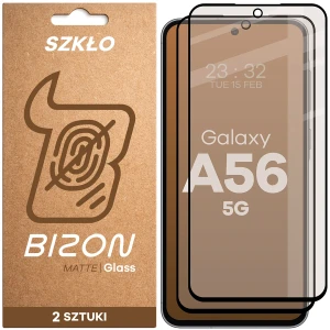 Matowe szkło hartowane Bizon Glass Matte Duo do Galaxy A56 5G, czarna ramka, 2 sztuki