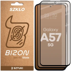 Matowe szkło hartowane Bizon Glass Matte Duo do Galaxy A57 5G, czarna ramka, 2 sztuki