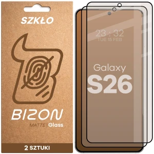 Matowe szkło hartowane Bizon Glass Matte Duo do Galaxy S26, czarna ramka, 2 sztuki