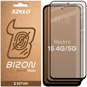 Matowe szkło hartowane Bizon Glass Matte Duo do Xiaomi Redmi 15 4G / 5G, czarna ramka, 2 sztuki