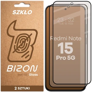Matowe szkło hartowane Bizon Glass Matte Duo do Xiaomi Redmi Note 15 Pro 5G, czarna ramka, 2 sztuki